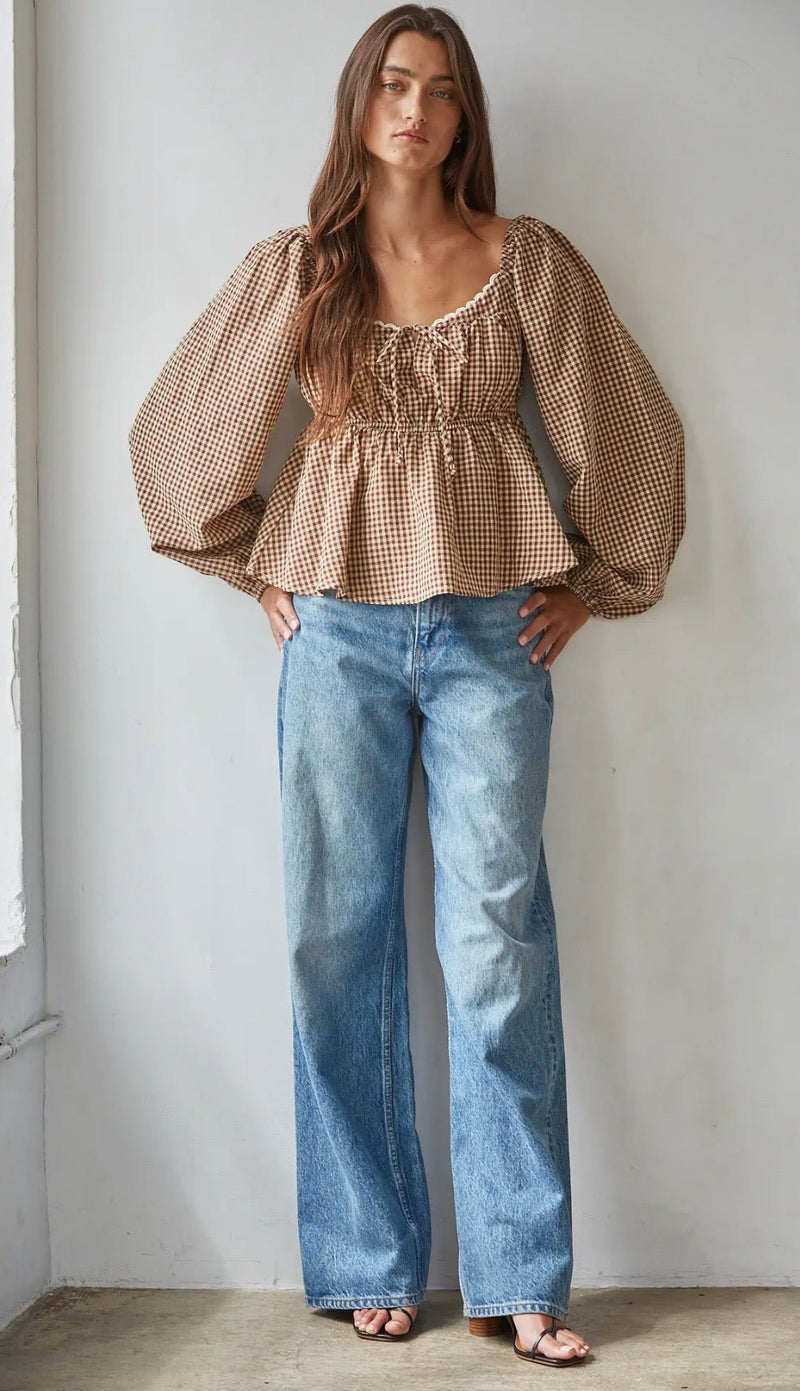 Gingham Smocked Peplum Top - Flea Boutiques