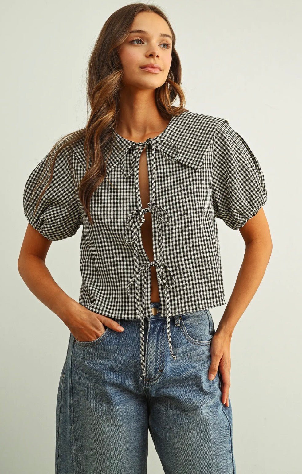 Gingham Tie Front Top - Flea Boutiques