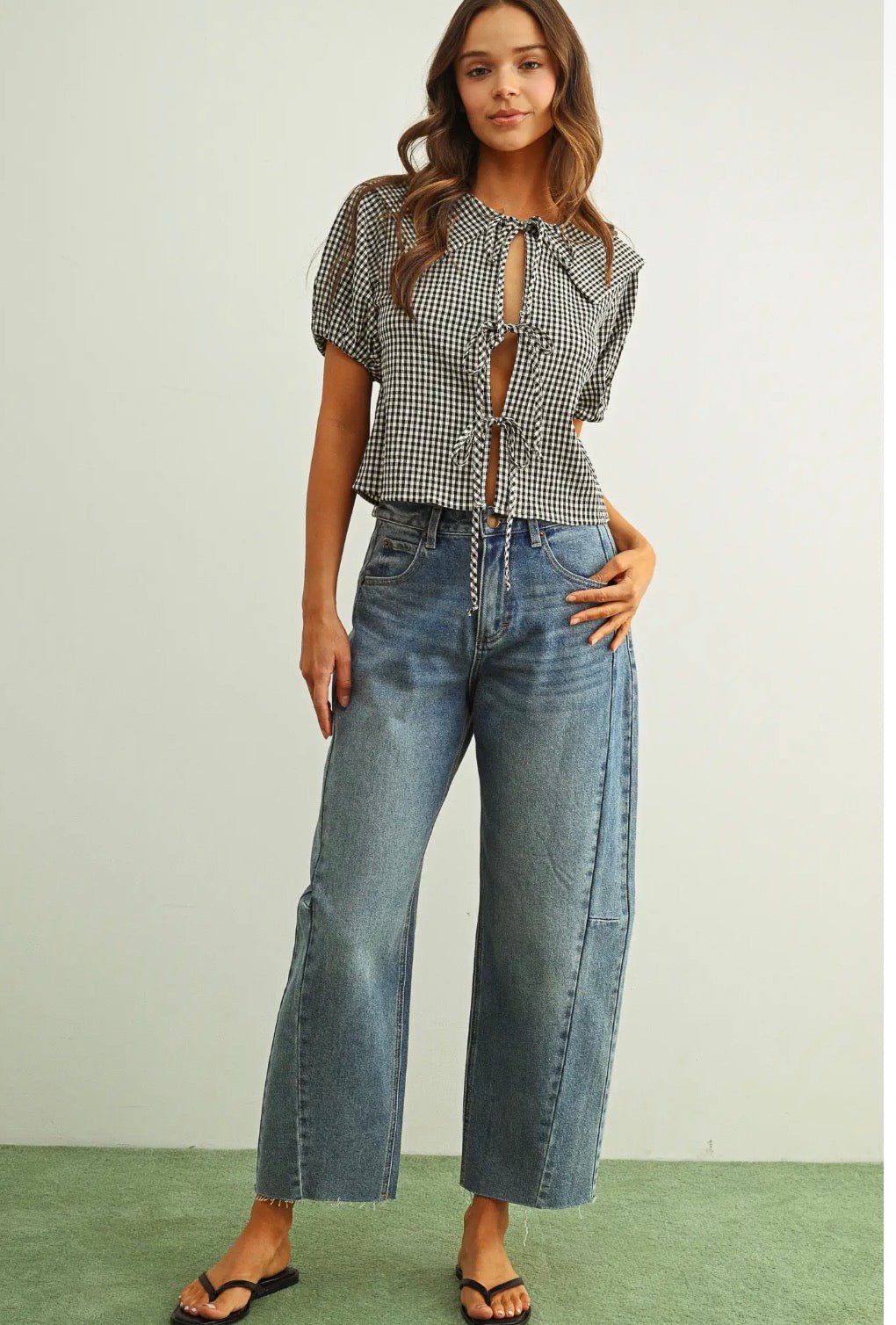 Gingham Tie Front Top - Flea Boutiques