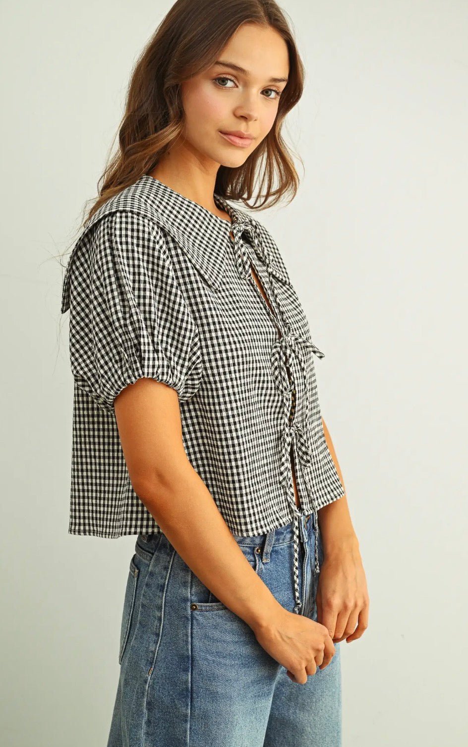 Gingham Tie Front Top - Flea Boutiques
