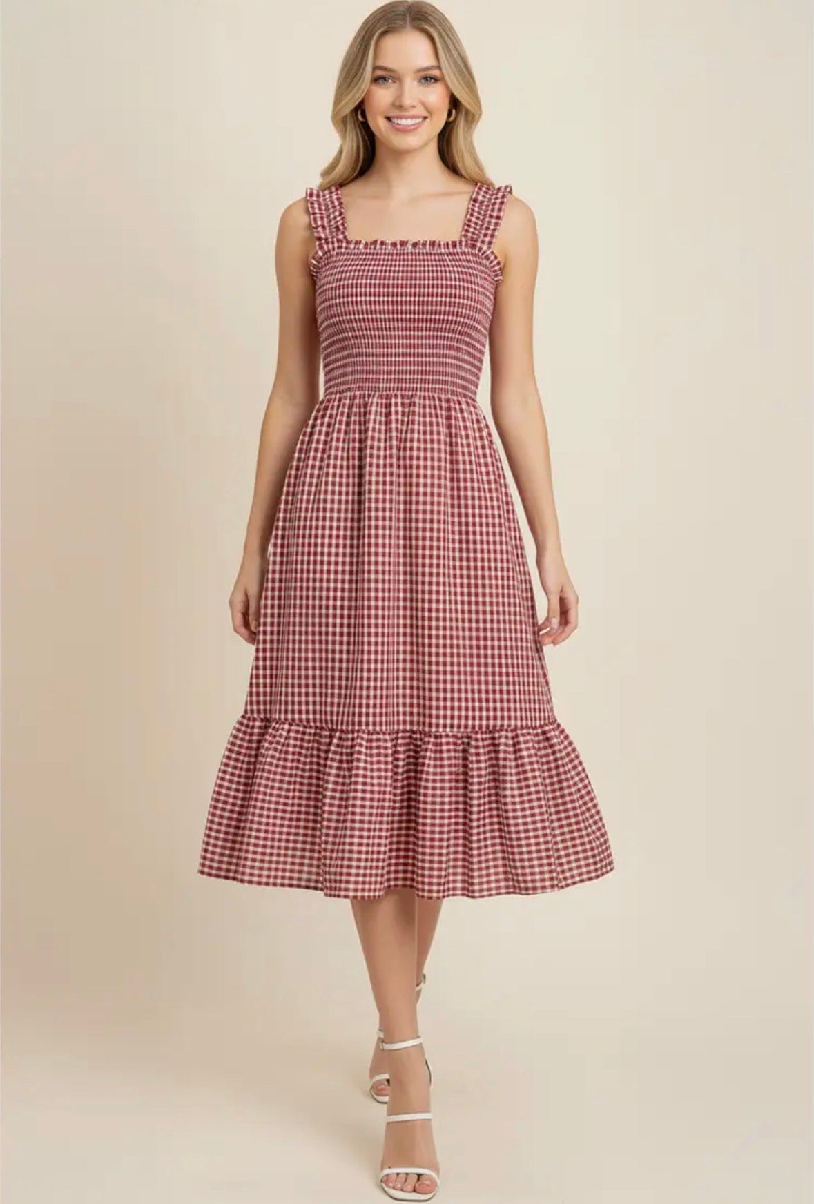Gingham Tiered Midi Dress - Flea Boutiques