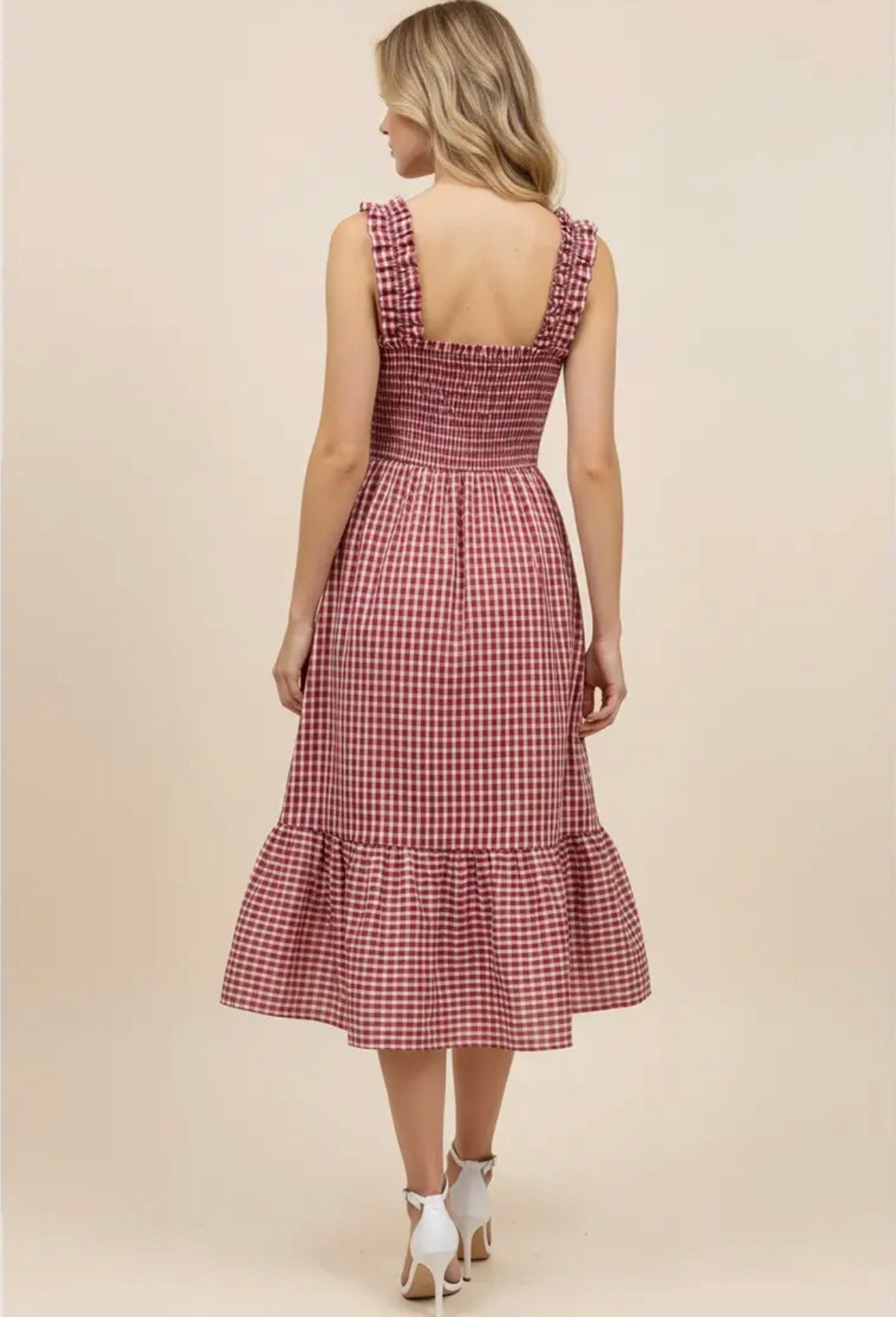 Gingham Tiered Midi Dress - Flea Boutiques