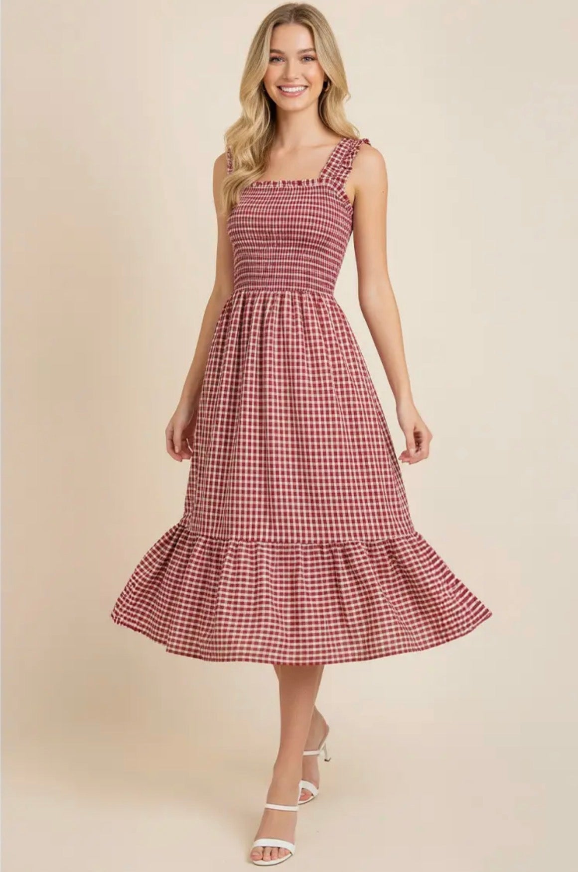 Gingham Tiered Midi Dress - Flea Boutiques