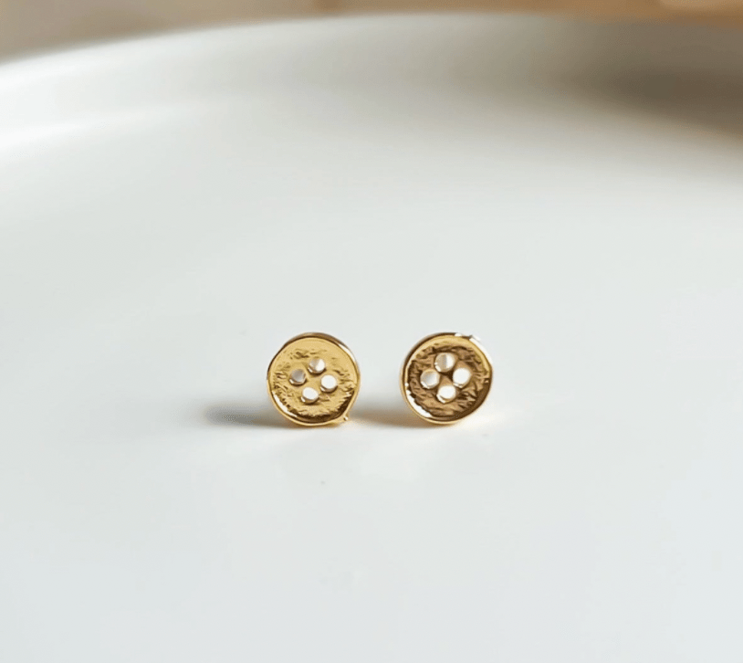 Gold Button Stud Earrings - Flea Boutiques