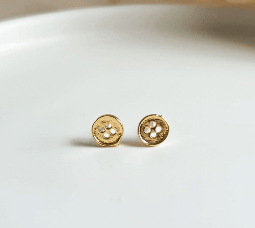 Gold Button Stud Earrings - Flea Boutiques