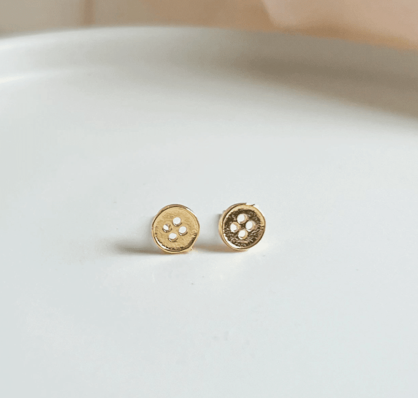 Gold Button Stud Earrings - Flea Boutiques