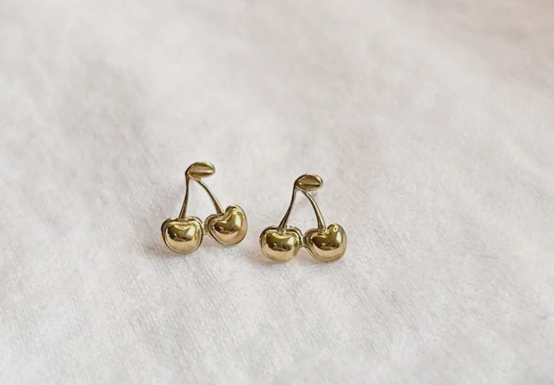 Gold Cherry Studs - Flea Boutiques