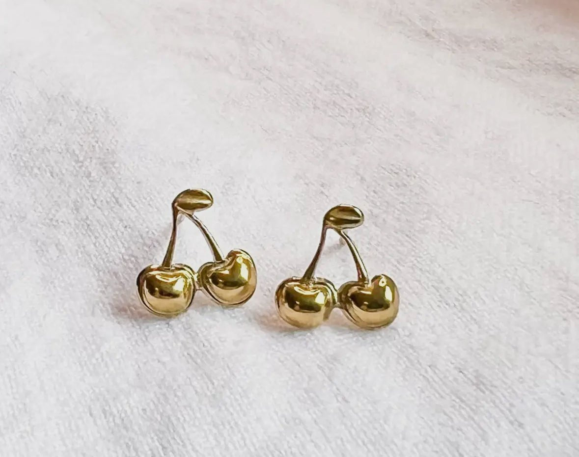 Gold Cherry Studs - Flea Boutiques