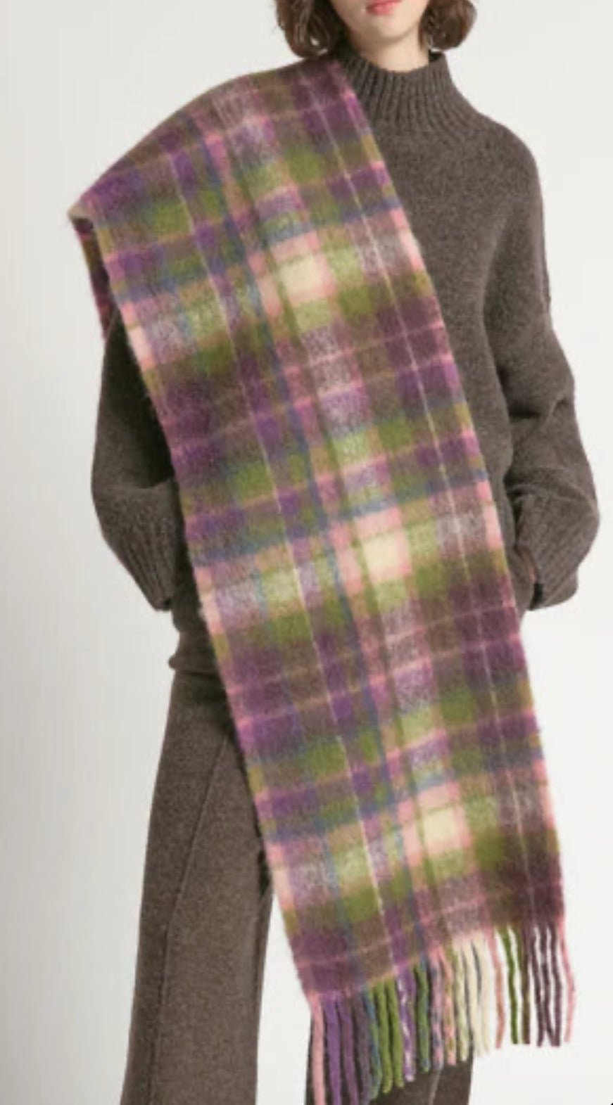 Grape Check Wool Scarf - Flea Boutiques