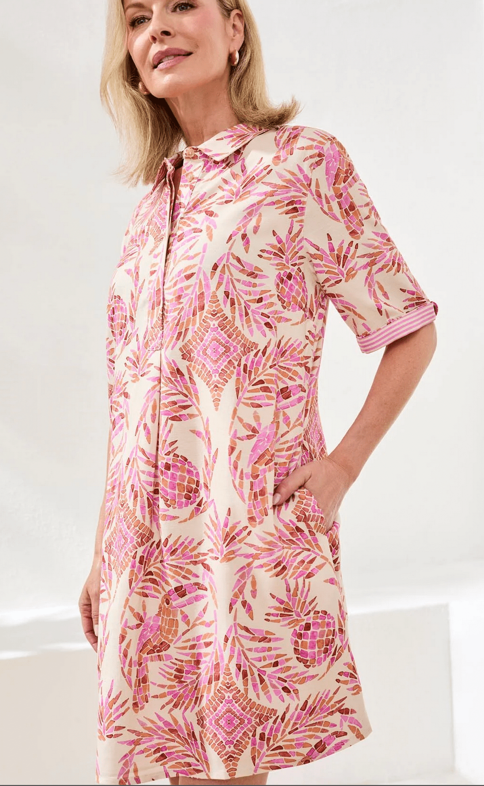 Half Sleeve Button Front Dress - Flea Boutiques