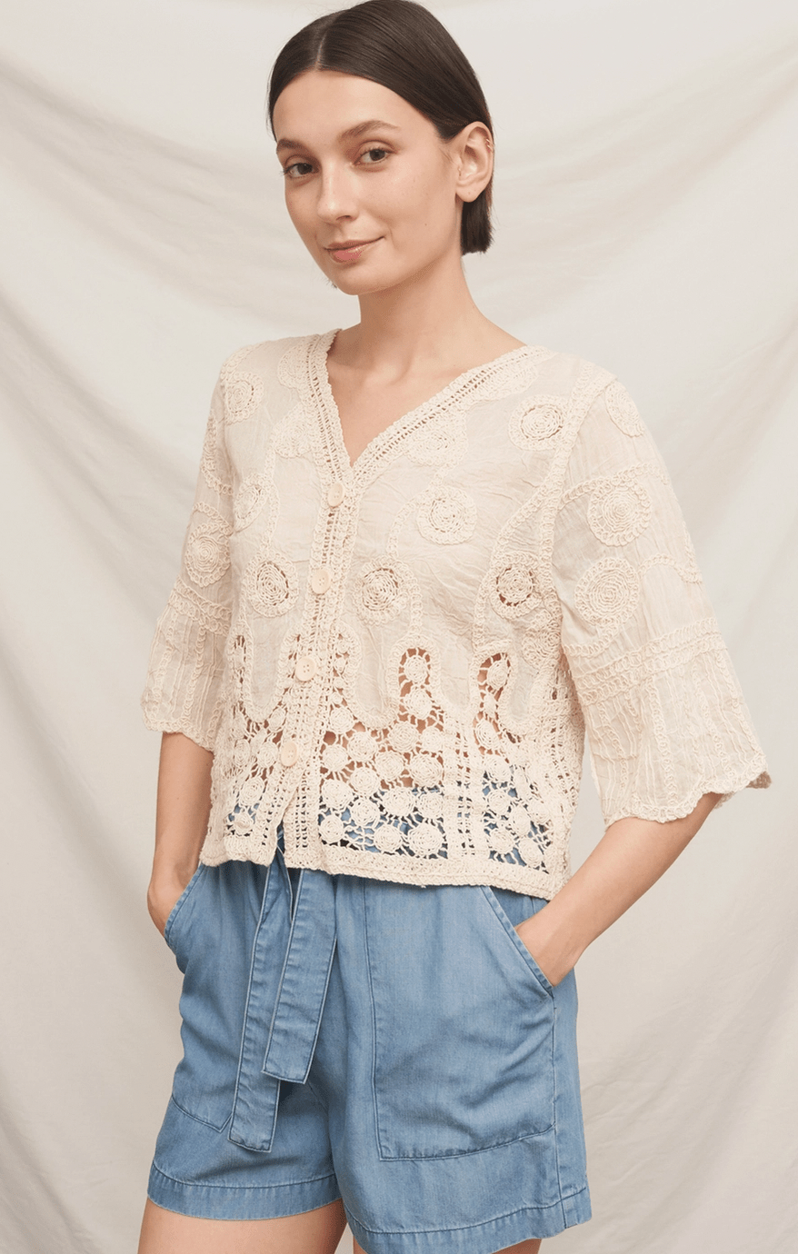 Half Sleeve Crochet Cardigan - Flea Boutiques