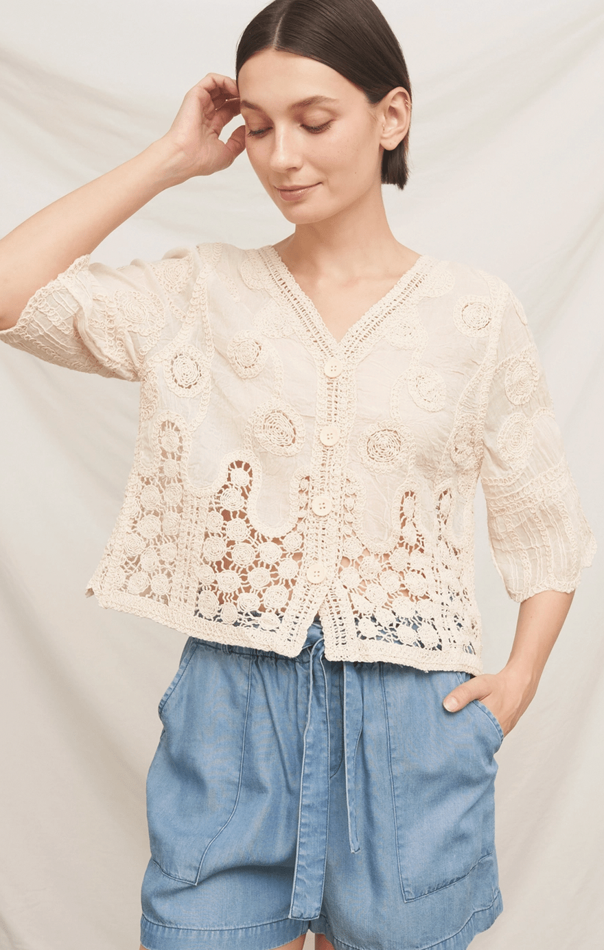 Half Sleeve Crochet Cardigan - Flea Boutiques