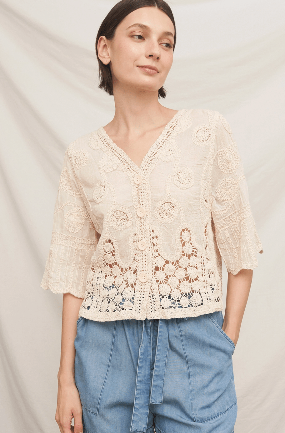 Half Sleeve Crochet Cardigan - Flea Boutiques