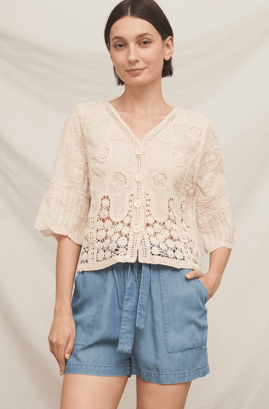 Half Sleeve Crochet Cardigan - Flea Boutiques