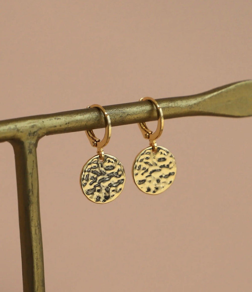 Hammered Medallion Huggies