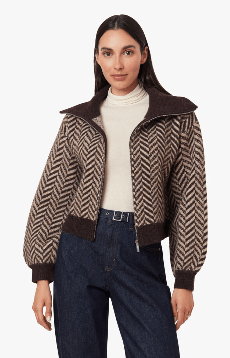 Herringbone Zip Front Cardi - Flea Boutiques