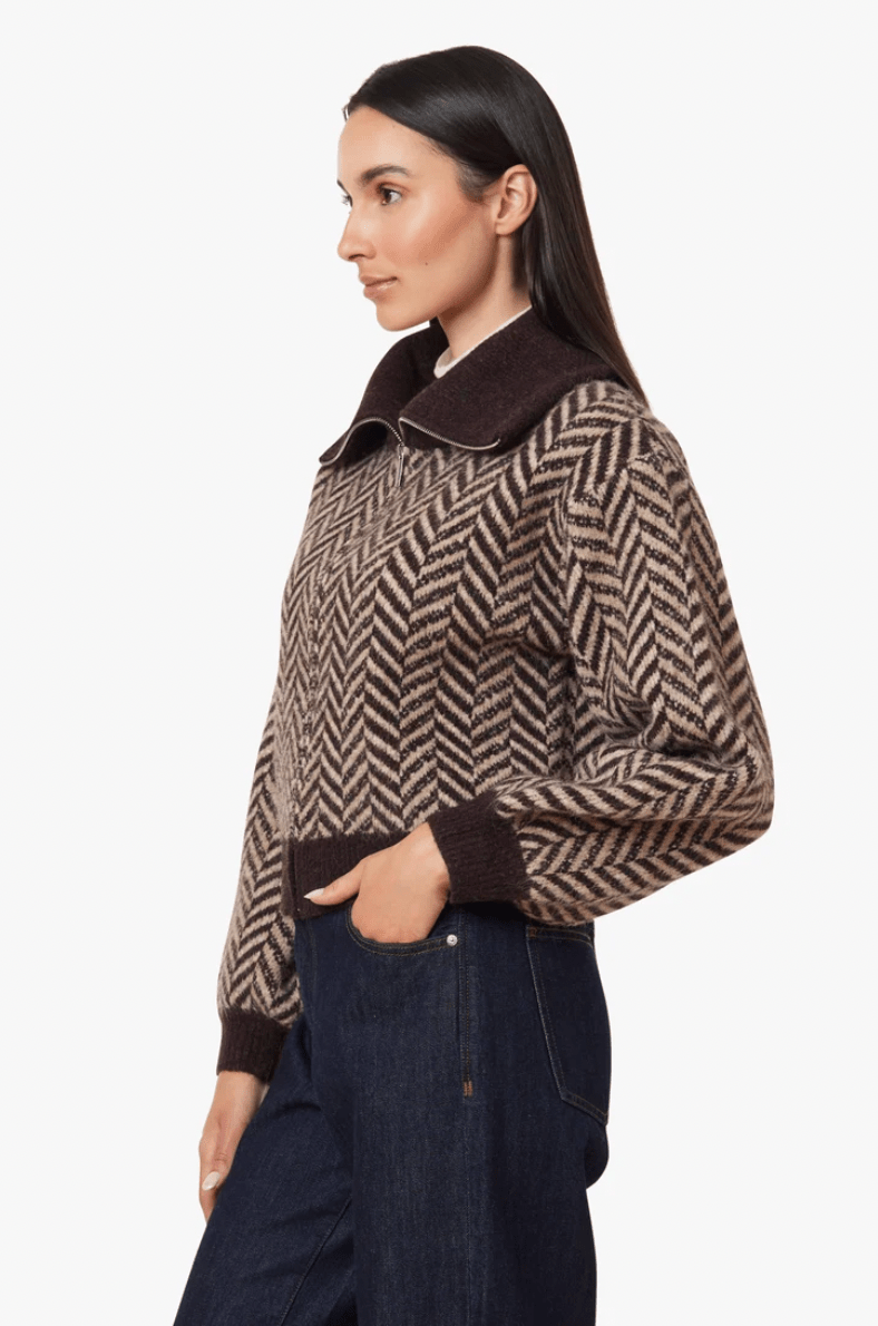 Herringbone Zip Front Cardi - Flea Boutiques
