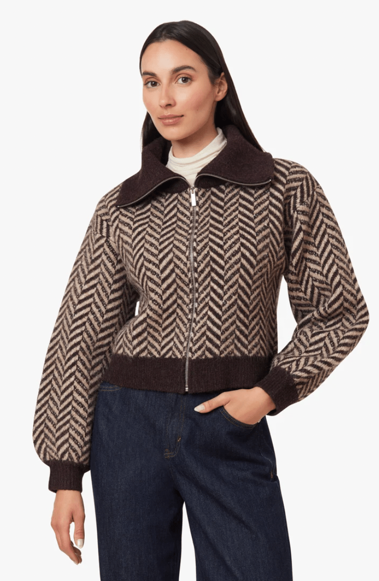 Herringbone Zip Front Cardi - Flea Boutiques