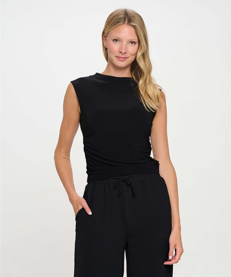 High Neck Tank Top with Ruching - Flea Boutiques