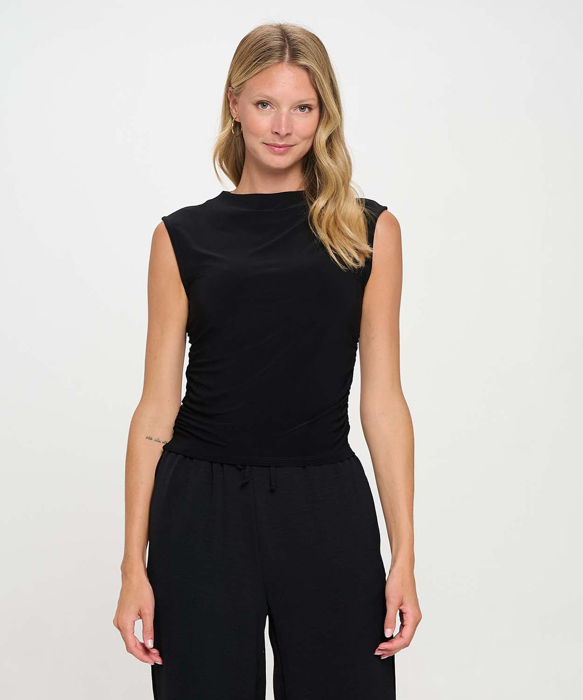High Neck Tank Top with Ruching - Flea Boutiques