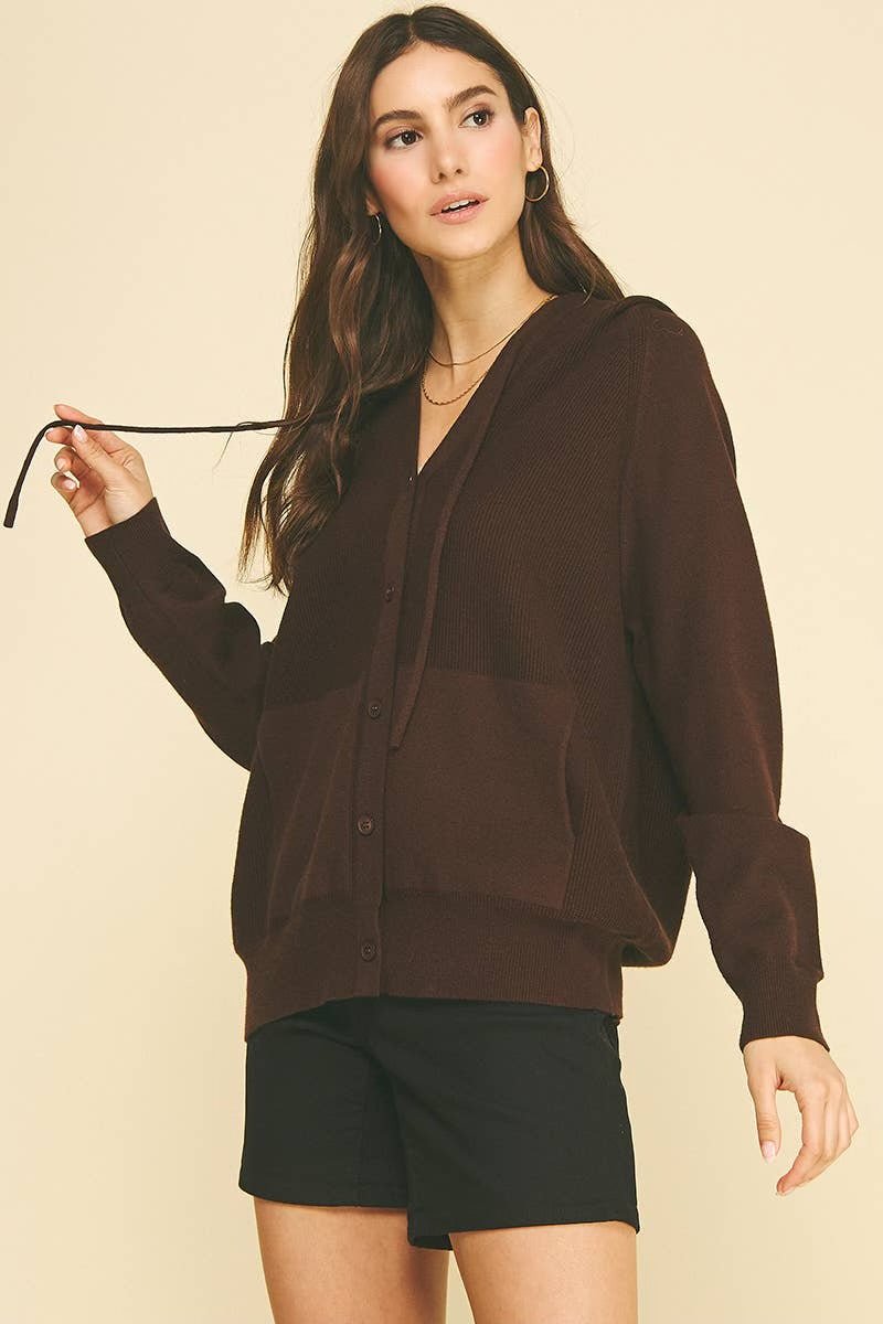 Hooded Button Down Cardigan - Flea Boutiques