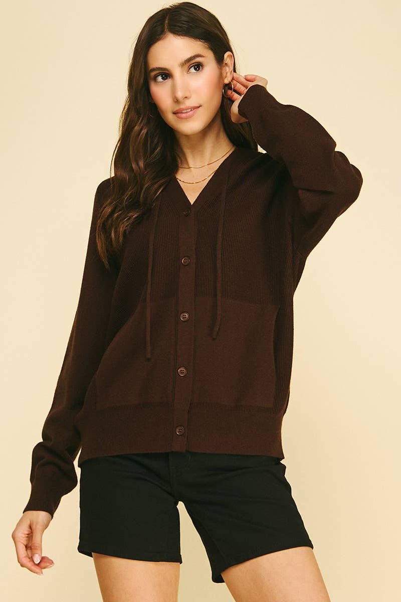 Hooded Button Down Cardigan - Flea Boutiques