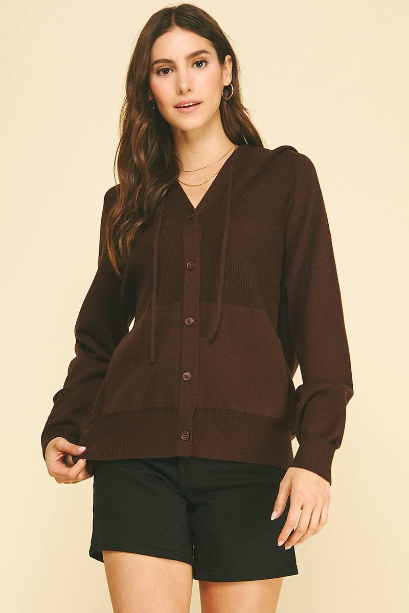Hooded Button Down Cardigan - Flea Boutiques