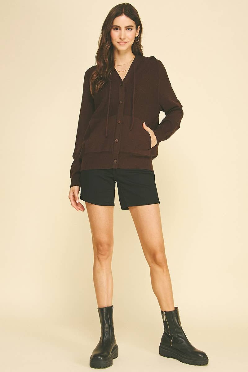 Hooded Button Down Cardigan - Flea Boutiques