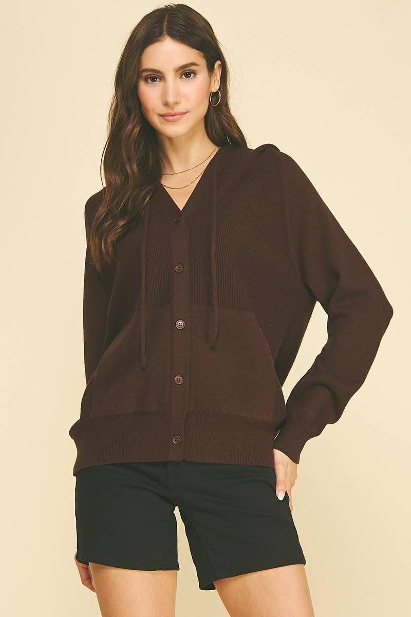 Hooded Button Down Cardigan - Flea Boutiques