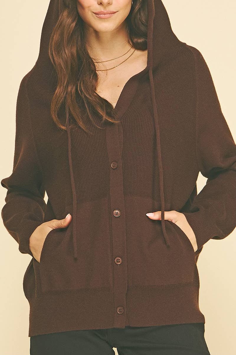 Hooded Button Down Cardigan - Flea Boutiques