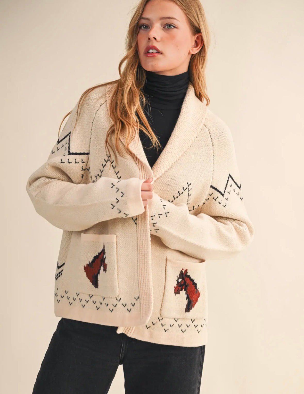 Horse Knit Sweater Cardigan - Flea Boutiques