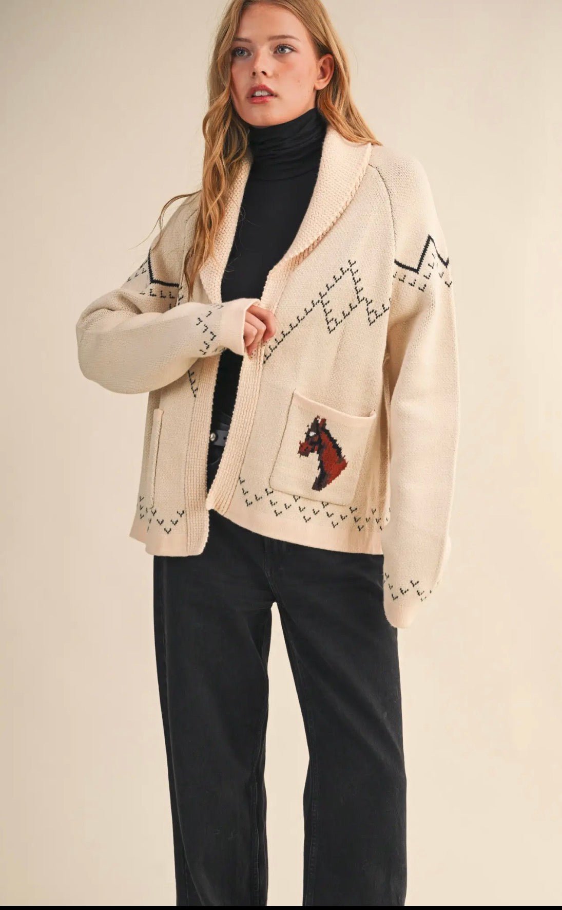 Horse Knit Sweater Cardigan - Flea Boutiques
