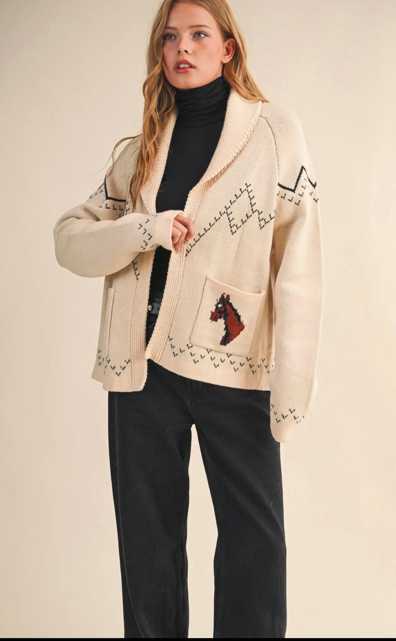 Horse Knit Sweater Cardigan - Flea Boutiques