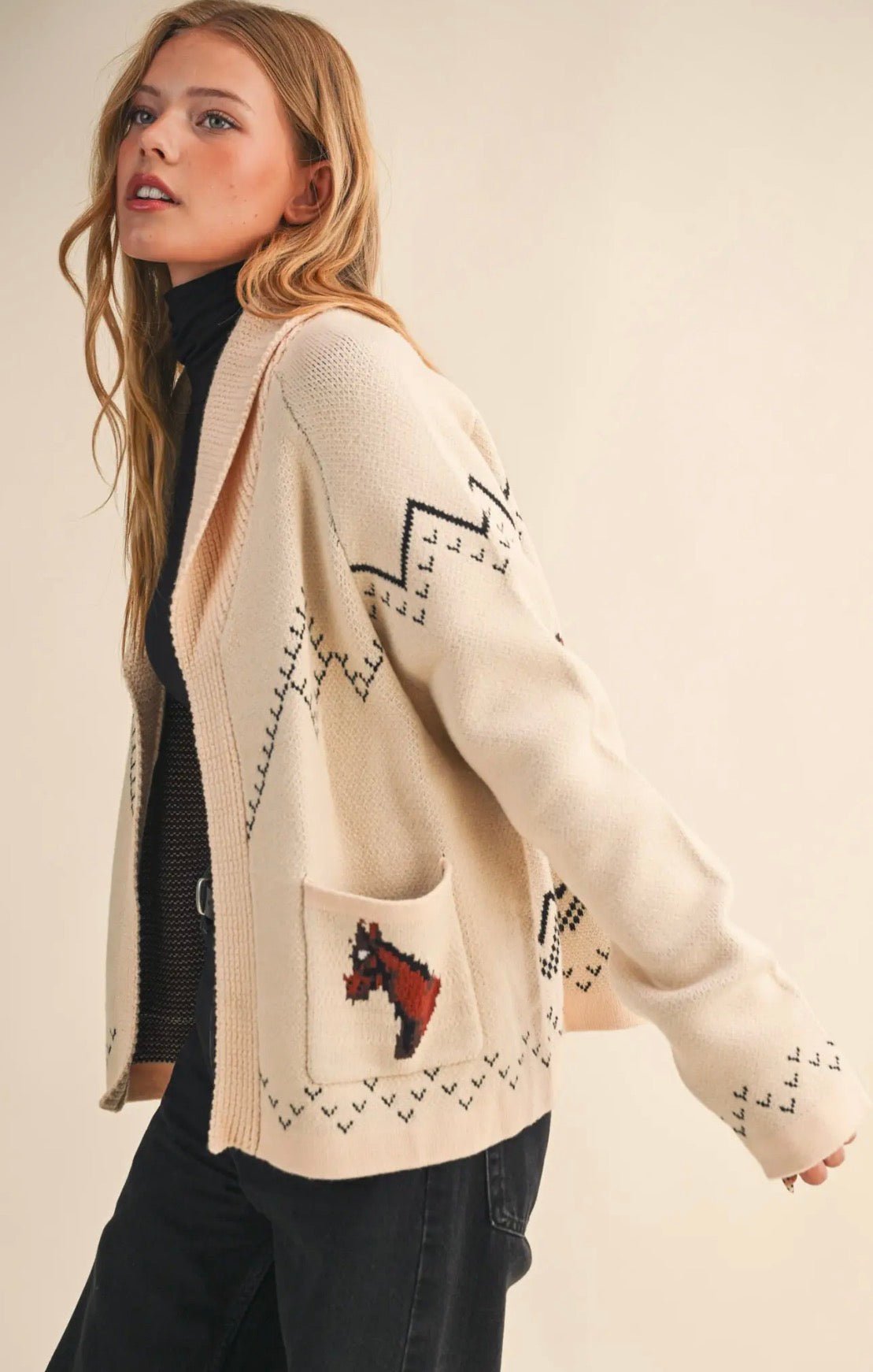 Horse Knit Sweater Cardigan - Flea Boutiques