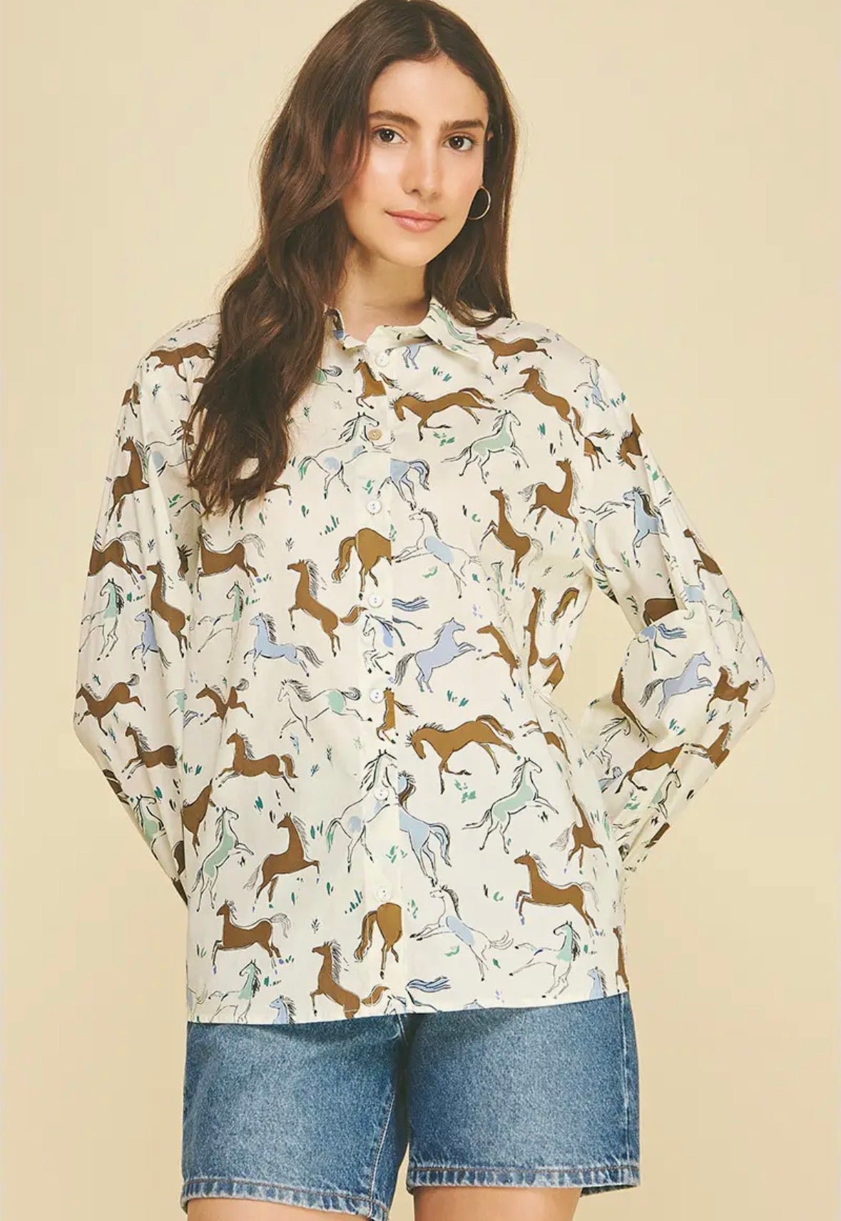 Horse Print Button Down Shirt - Flea Boutiques