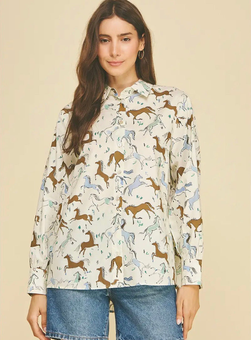 Horse Print Button Down Shirt - Flea Boutiques
