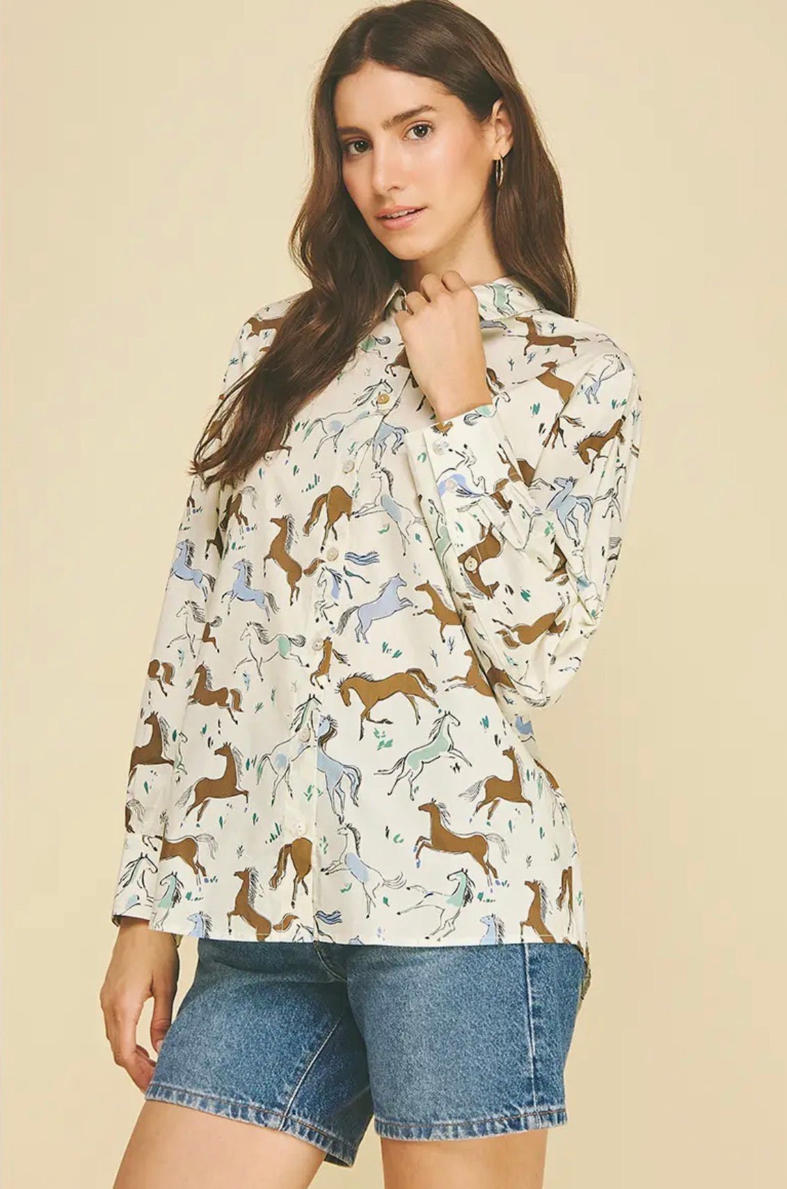 Horse Print Button Down Shirt - Flea Boutiques