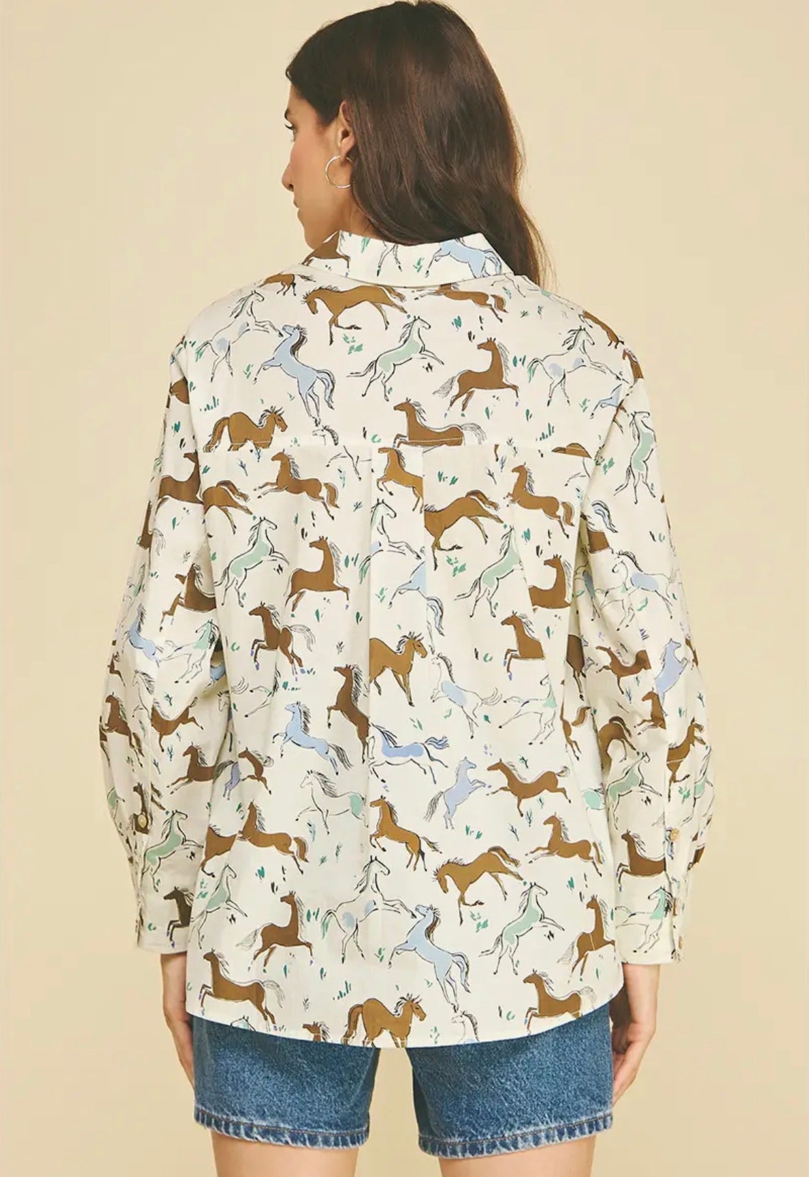 Horse Print Button Down Shirt - Flea Boutiques