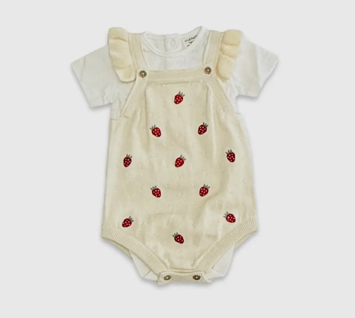 Strawberry Embroidered Ruffle Romper