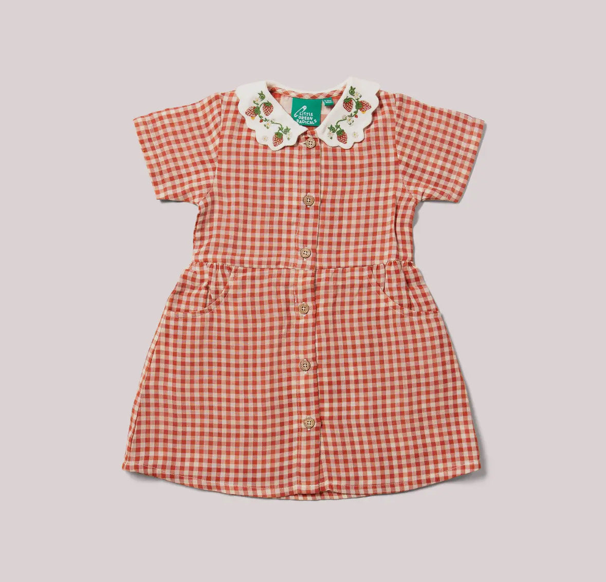 Little Red Check Button Dress