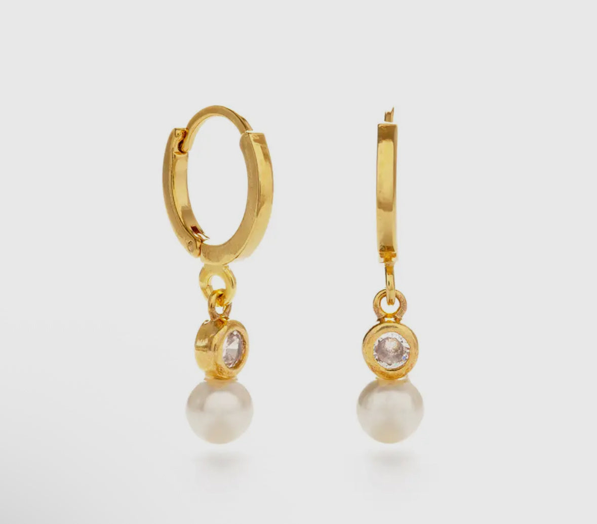 Pearl W/ Crystal Huggie Hoop Earrings