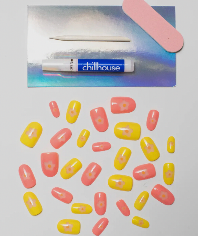 Colorful nail art stickers with 'Chillhouse' product on a white background