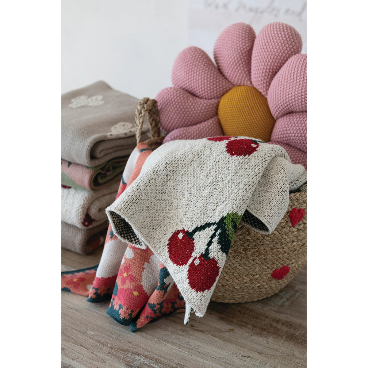 Knit Baby Blanket with Cherries - Flea Boutiques