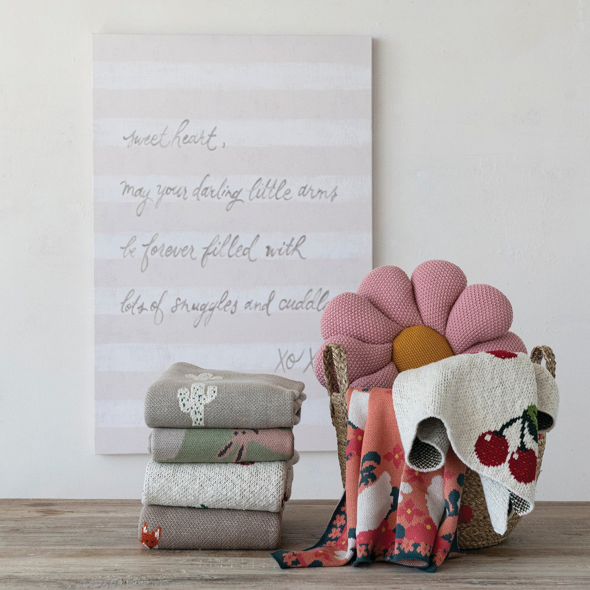 Knit Baby Blanket with Cherries - Flea Boutiques