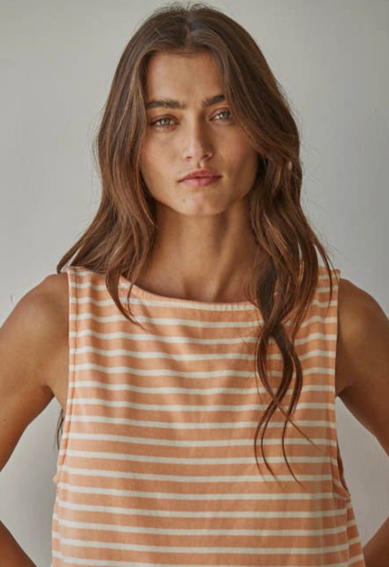 Knit Striped Round Neck Tank - Flea Boutiques