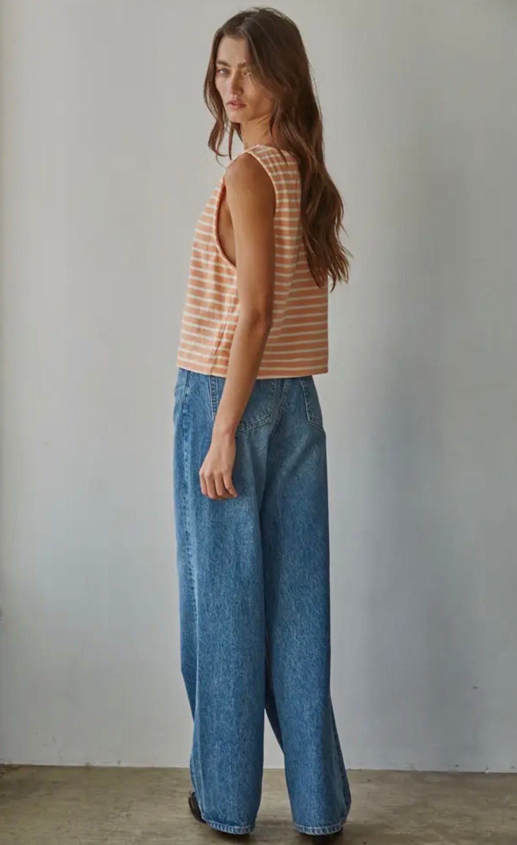 Knit Striped Round Neck Tank - Flea Boutiques