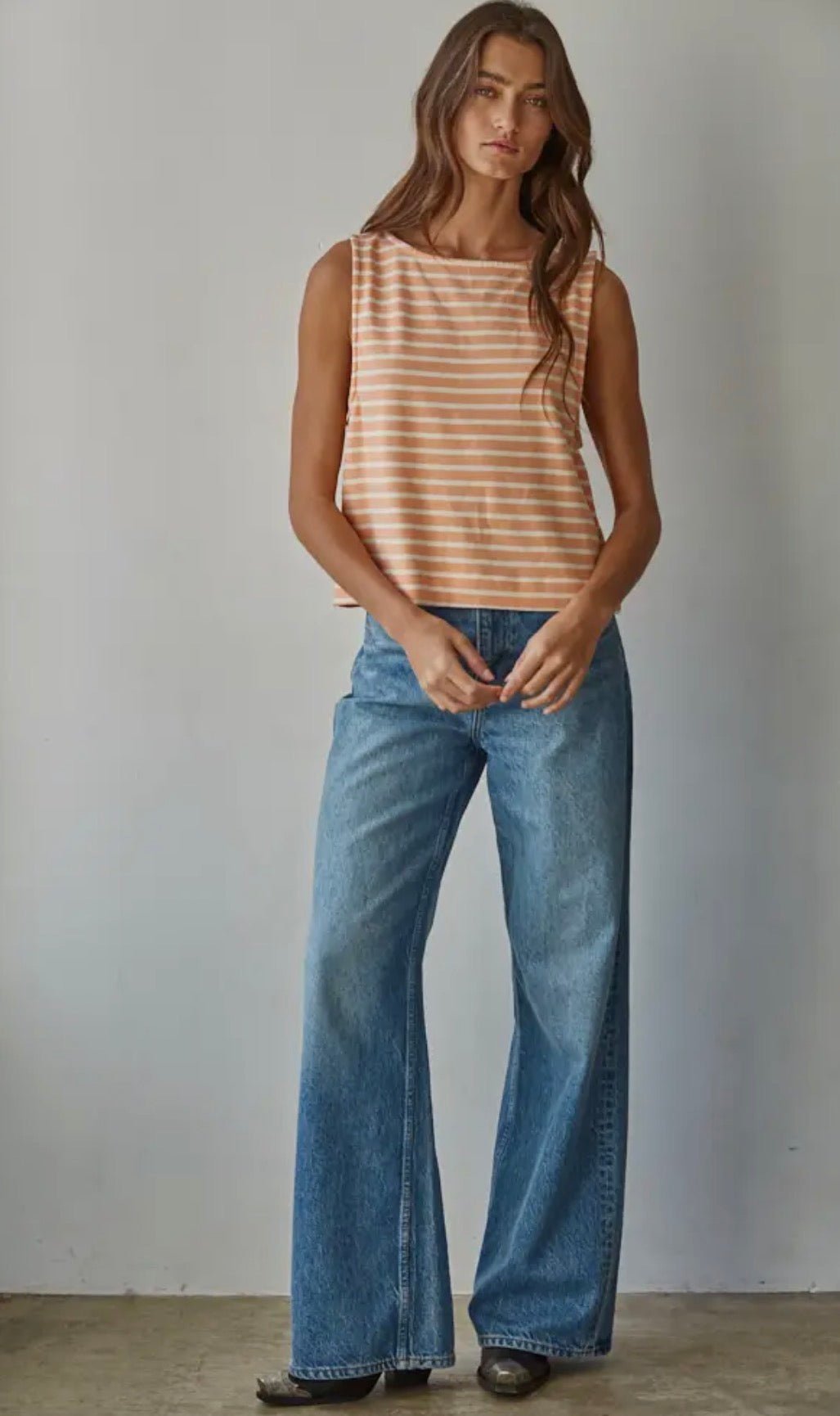 Knit Striped Round Neck Tank - Flea Boutiques