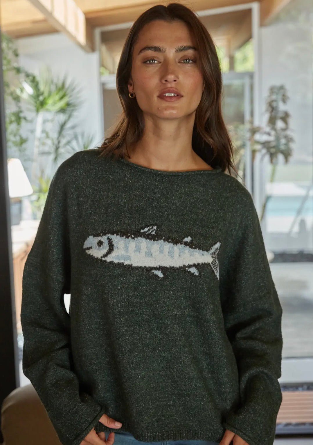 Knit Sweater Fish Animal Print - Flea Boutiques