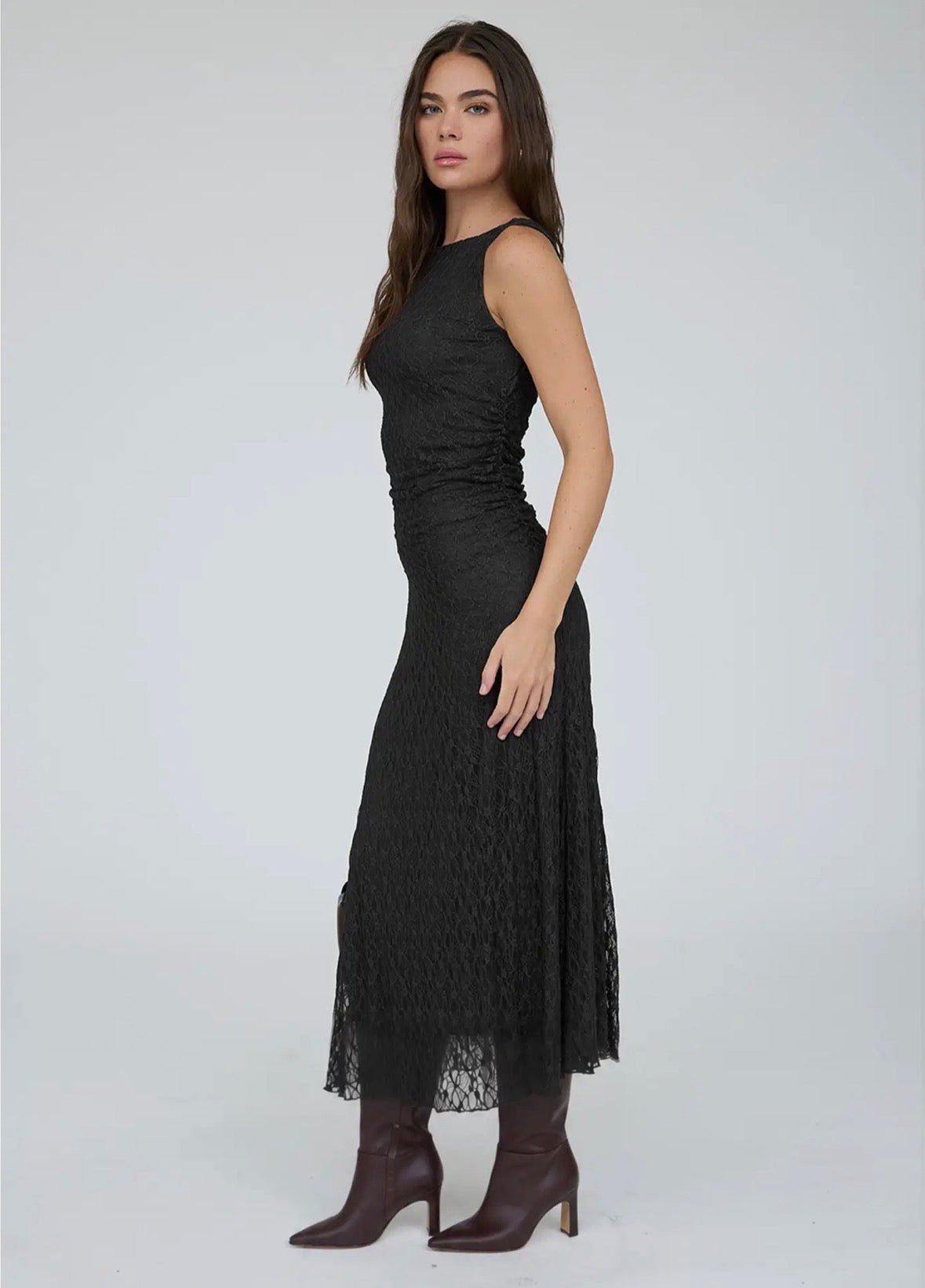 Lace Ruched Tank Midi Dress - Flea Boutiques