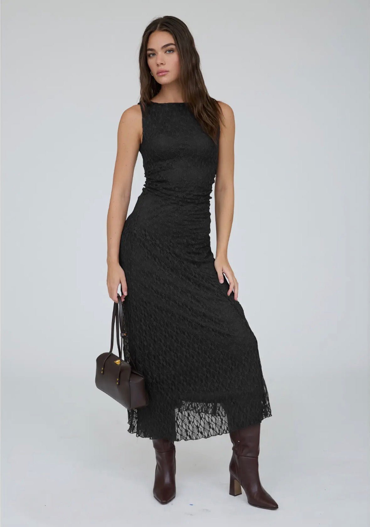 Lace Ruched Tank Midi Dress - Flea Boutiques